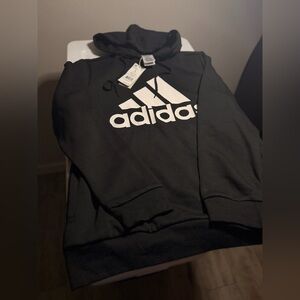 Adidas Men's Black and White Logo Hoodie